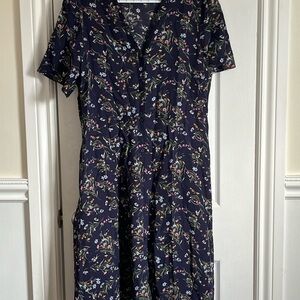Uniqlo Navy Floral Button-Front Midi Dress